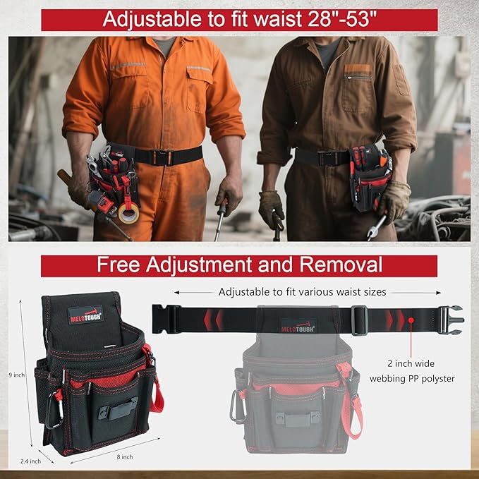 MELOTOUGH Electrician Tool Pouch with Belt Clip, 2 Inch Heavy Duty Work Belt Set for Men, Utility 13 Pockets Tool Pouch for Contractors & Roofing, Adjustable Carpenter Organizer Set