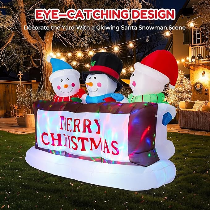 7FT Christmas Inflatables Snowman Christmas Decorations Outdoor, Built-in Colorful LEDs Snowman Blow Up Yard Decoration for Indoor Outdoor Holiday Decorations Yard Garden Decor