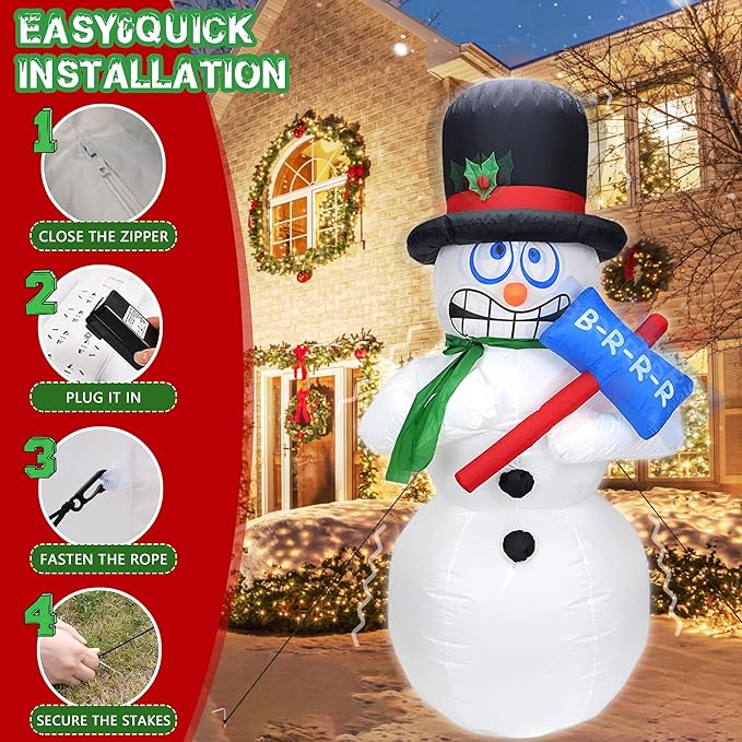 DearSun 6FT Christmas Inflatables Shivering Snowman Inflatable Outdoor Indoor Decorations, Animated Snowman Inflatable with Build-in LED Lights Blow Up Yard Party Decoration (Shaking Snow Man)