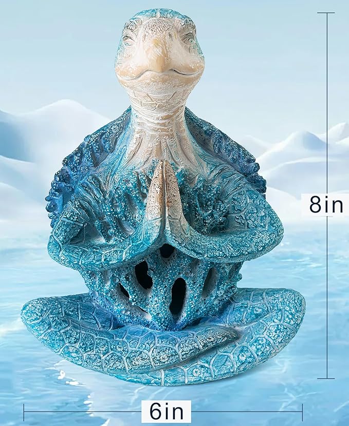 VVGIFTS Coral Reef Sea Turtle Meditation Yoga Decor, Garden Figurine Sea Turtle Meditating Coastal Beach Decorations, Zen Yoga Resin Statue for Home Office Decorations (Prayer)