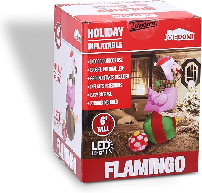 Joiedomi 6 ft Christmas Inflatable Flamingo on Ornament Decorations, Blow Up Inflatables with Build-in LEDs for Christmas Party Indoor, Outdoor, Yard, Garden, Lawn Décor, Holiday Season