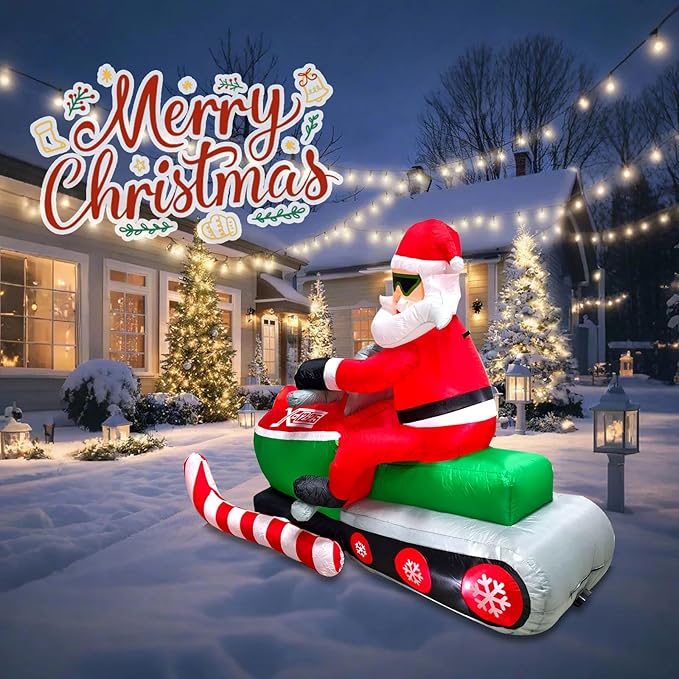 6.9 Ft Christmas Inflatables Outdoor Decorations, Inflatable Christmas Santa Claus Sitting on a Snowmobile, with Build-in LEDs Lamp Blows Up Christmas Decoration for Yard, Garden, Lawn, Outdoor