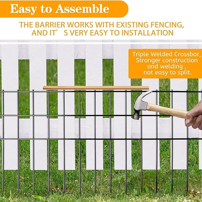 Animal Barrier Fence 25ft(L) x15in(H),10Pack Black No Dig Fence,Anti-Rust Metal Fence for Dog Rabbit,Underground Decorative Garden Fencing, Dog Digging Deterrent for Outdoor Yard Patio