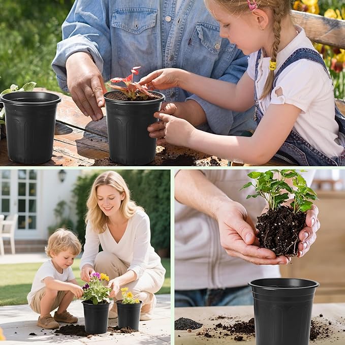 30Pack Small 2 Gallon Flexible Plant Nursery Pots, 8 inch Soft Plastic Seedling Pots, Seed Starting Pot Flower Plant Container for Succulents, Cuttings, Transplanting Seedlings - Black