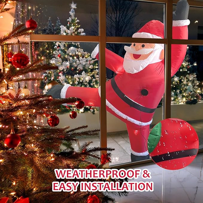 6.6FT Christmas Inflatable Climbing Santa, Hanging Inflatable Christmas Yard Decorations with Build-in LEDs, Climbing Santa Claus with Gift Bag for Window Wall Outdoor Xmas New Year