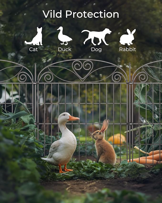 5 Panels No Dig Decorative Outdoor Garden Fence, 32 in(H) X 11.8 ft(L) Animal Barrier Fencing, Rustproof Portable Fence, Temporary Dog Fence Outdoor for Yard, Outside, Backyard, Patio