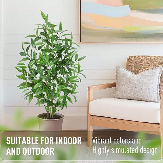 Artificial Eucalyptus Tree, 4ft Tall Fake Silk Plants with Pot, Lifelike Leave and Braches, Realistic Artificial Plants for Home Office Living Room Decor Indoor