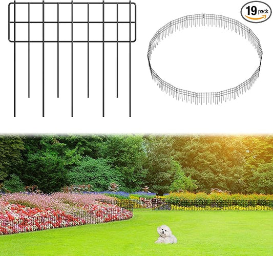 Decorative Fence Panel, 12.99"*11.97" No Dig Fences Barrier, Small Garden Fence Animal Barrier, Garden Border Edging Fences, Square 19 Pcs Black Metal Fencing, Dog Fencing Blocker for Yard, Flower Bed