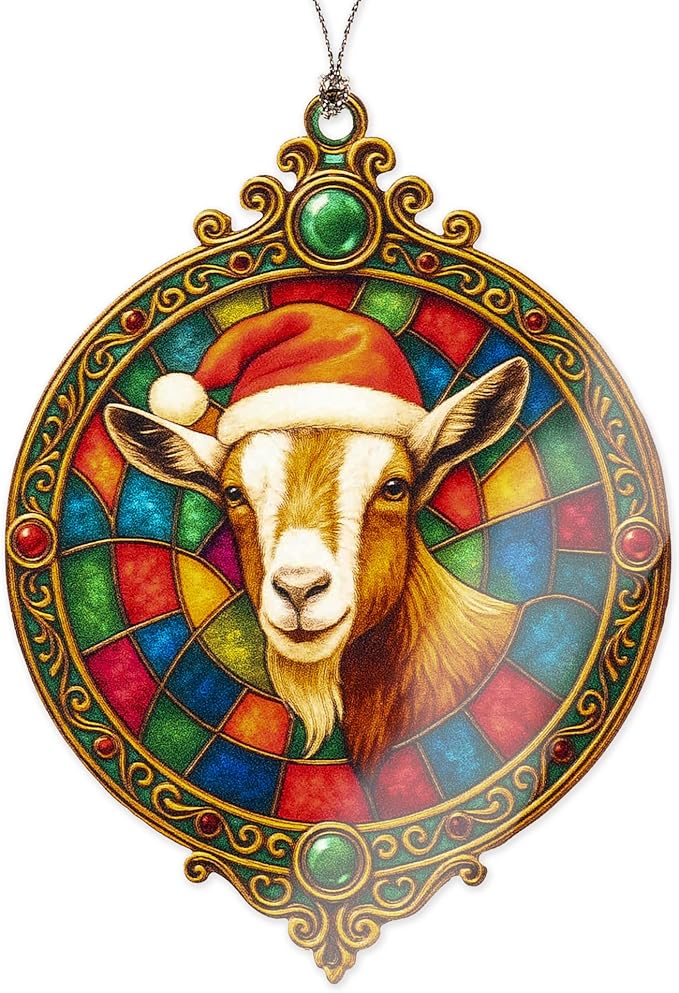 Goat Ornament – Farm Animal Christmas Decor – Funny Holiday Goat Gift – Rustic Farmhouse Ornament – Suncatcher Effect Window – White Elephant Gifts - Xmas Tree Funny Decoration