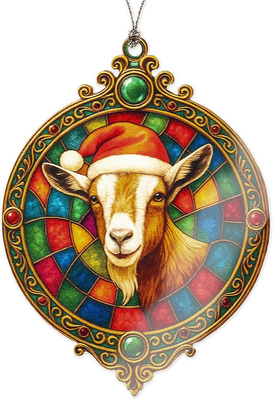 Goat Ornament – Farm Animal Christmas Decor – Funny Holiday Goat Gift – Rustic Farmhouse Ornament – Suncatcher Effect Window – White Elephant Gifts - Xmas Tree Funny Decoration