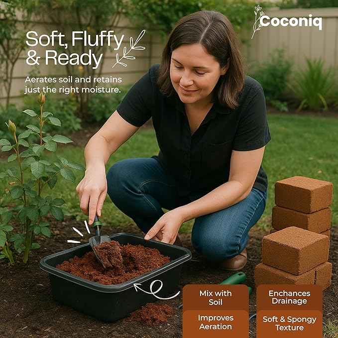 Premium Coco Coir Bricks 4 Pack - Lightweight Cocopeat for Garden Soil, Compressed Coconut Fiber Brick for Potting, Gardening, Planting, Seed Starting, Indoor & Outdoor Plants, Set of 4