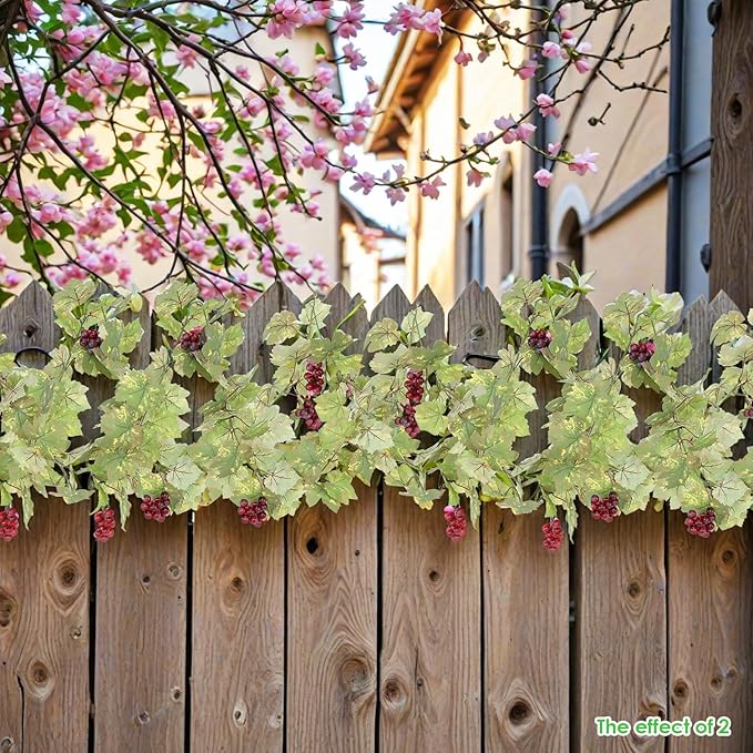 Artificial Grape Vine Leaf Garland Plant with 5 Strings Grapes, 6.5ft Artificial Fake Grape Vines Fake Greenery for Wedding Party Home Indoor Outdoors Decoration