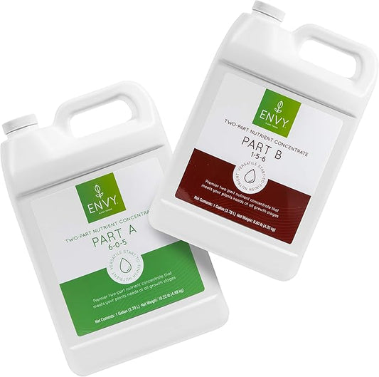 ENVY Hydroponic Plant Food A & B – Two-Part Liquid Nutrient for Indoor/Outdoor Plants – Supports All Growth Stages – Soil, Coco, Hydroponics, DWC – Gallon Set