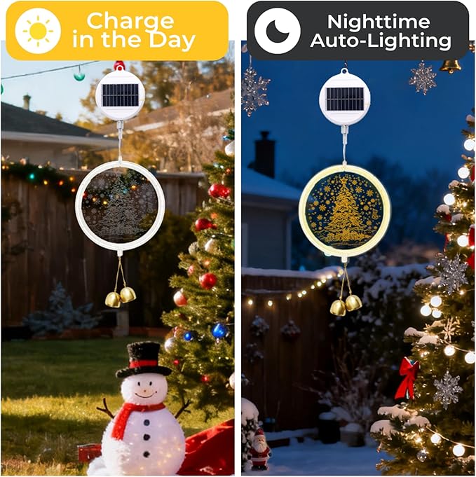 Solar Hanging Lights - Outdoor Indoor Christmas Decorations for Window, Garden, Patio, Porch,Holiday Home Decor, (Glowing Tree)