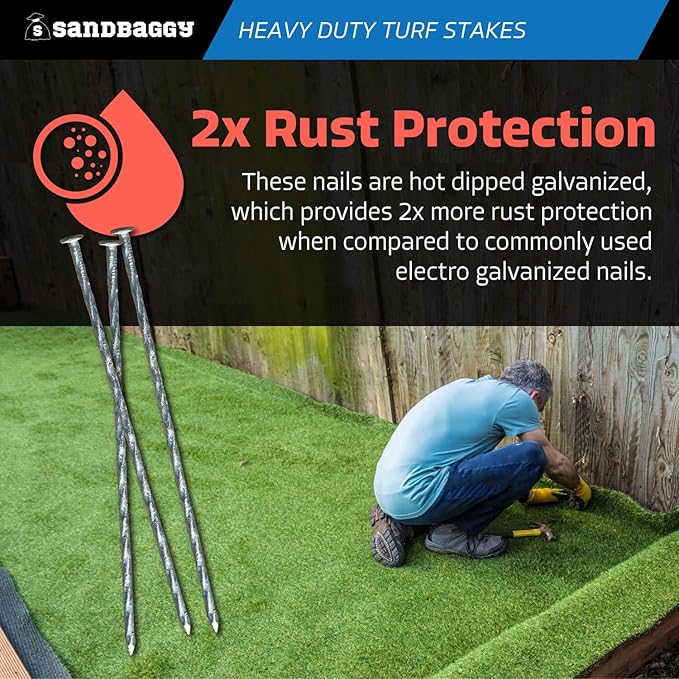 Sandbaggy 12" Heavy Duty Galvanized Artificial Turf Stakes - Spiral Landscape Nails - Ground Spikes/Pins, Synthetic Grass, Lawn, Edging, Weed Barrier Fabric (12 inch - Ultra Heavy Duty, 50, Count)