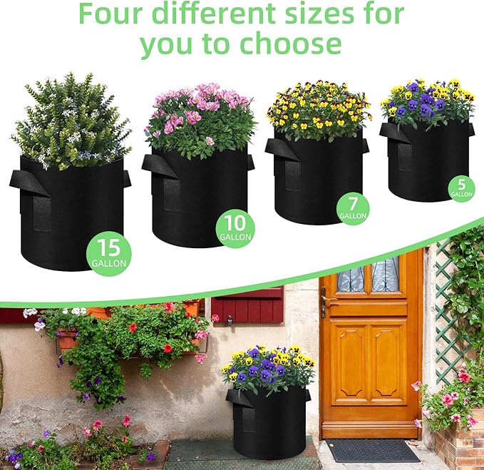 150 Pack 5 Gallon Grow Bags Garden Plant Grow Bag Aeration Fabric Pots with Handles Nonwoven Cloth Pots Planting Bags Garden Bags to Grow Vegetables Flowers Potatoes (5 Gal)