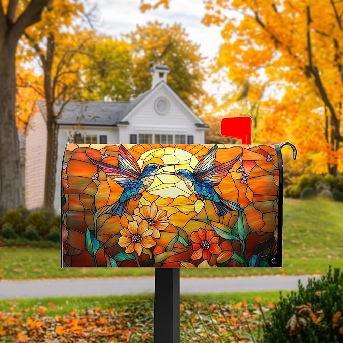 Artistic Birds Mailbox Covers Fall Autumn Mail Box Wraps Magnetic Standard Size 21x18 inch Vintage Floral Sun Mailbox Cover for Garden Outdoor Yard Decor