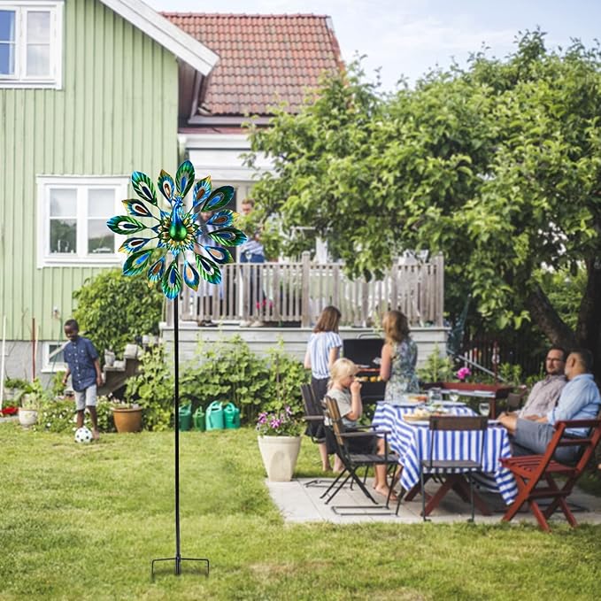 MUMTOP Wind Spinner 51 Inch Peacock Wind Spinner Outdoor Metal with Double Wind Sculpture for Patio, Lawn & Garden Decor