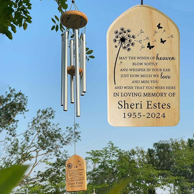 Memorial Wind Chimes - Sympathy Gift for Loss of Loved One, In Memory of a Loved One - Winds of Heaven Blow Softly