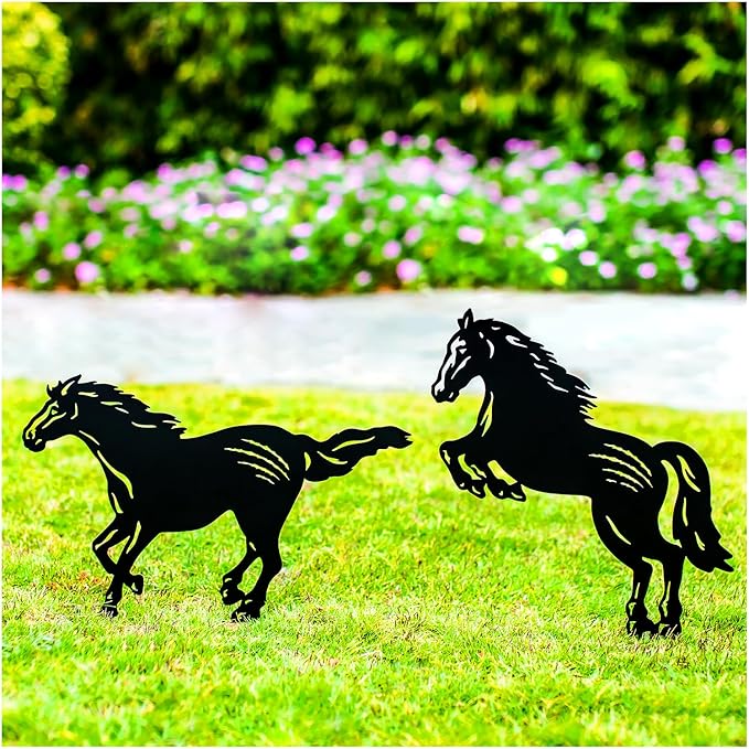 Horse Metal Garden Stakes Decorative Horse Gifts for Women/Men Horse Lovers Gifts,Black Horse Silhouette Statues for Yard Art,Outdoor Decor,Outside,Patio,Lawn Ornaments,Garden Decorations