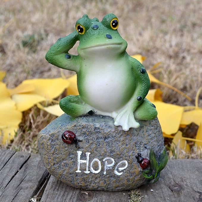Inspirational Frogs Garden Statues, 3 Pack Frog Sitting on Stone Sculptures Outdoor Decor for Patio, Yard, Pond & Fairy Garden