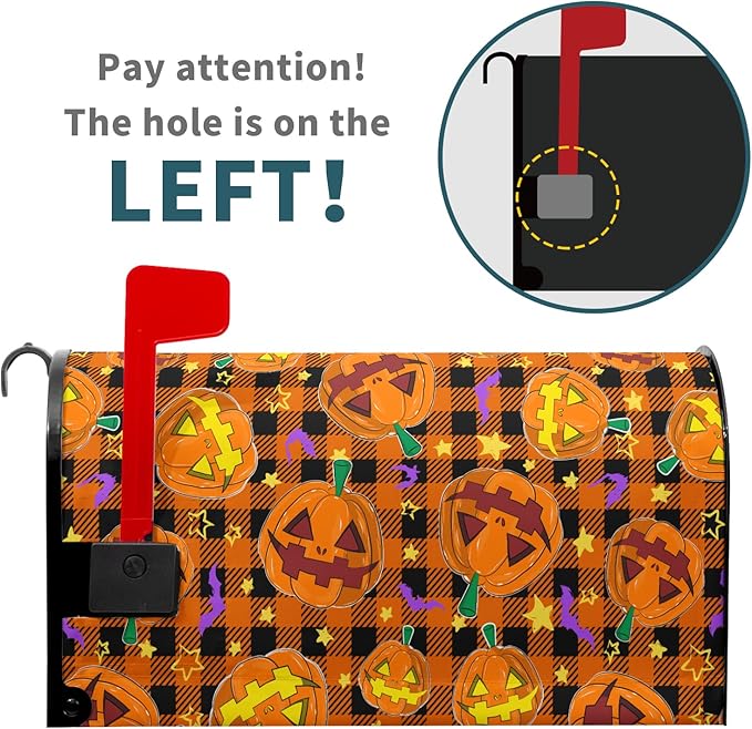 Halloween Mailbox Cover Magnetic 21x18 Inch Standard Size Spooky Pumpkins Bats Mailbox Wrap Letter Post Cover with Black Orange Buffalo Plaids for Yard Garden Home Outdoor Decor