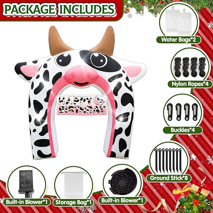 12FT Christmas Inflatable Cow Arch Outdoor Decorations Giant Cow Inflatables with Built-in 5 LED Lights Farm Animals Blow Up Garden Yard Lawn Decor for Baby Shower Cow Birthday Party Decoration