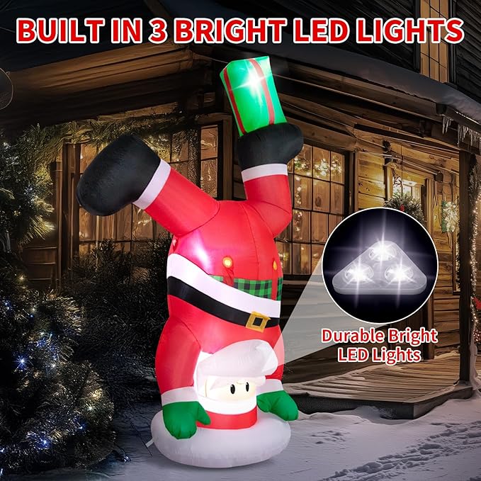 Christmas Inflatables Outdoor Decorations, 8 FT Handstand Santa Claus with 3 LED Lights Large Blow Up Yard Decor, Christmas Party Outdoor, Yard, Garden, Lawn Winter Decorations Ornaments