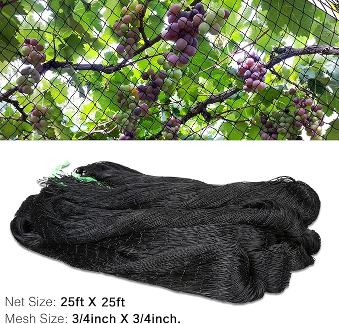 OGORI 25' x 25' Bird Netting Heavy Duty Nylon 3/4" Mesh Garden Netting Protect Fruit Trees, Plants and Vegetables