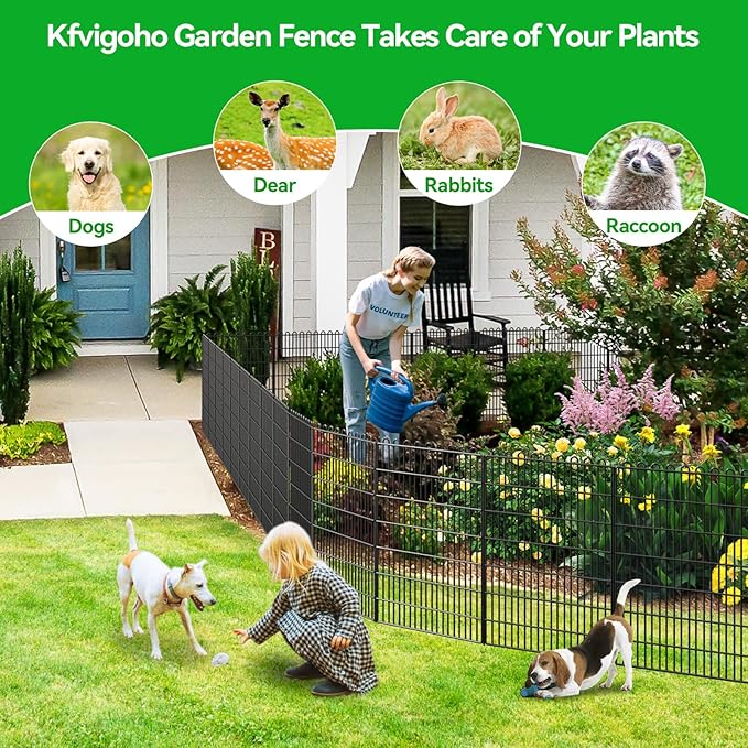 Decorative Garden Fence 10 Panels 23.6 ft(L) X 40 in(H) Animal Barrier for Yard, Patio, Garden Borders, No-Dig Outdoor Fencing with Rustproof Metal Panels, Temporary Ground Stakes for Dogs, Rabbit