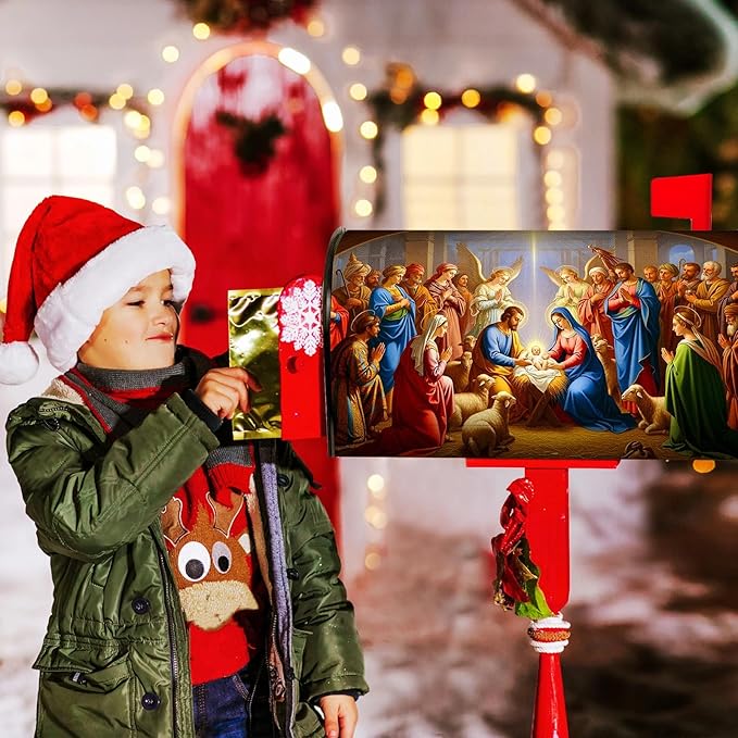 Blosssound Merry Christmas Magnetic Mailbox Cover Xmas Nativity Scene Mailbox Covers Decor Religious Vintage Christmas Post Box Standard Size 21 X18 Inch Garden Yard Outdoor Decoration