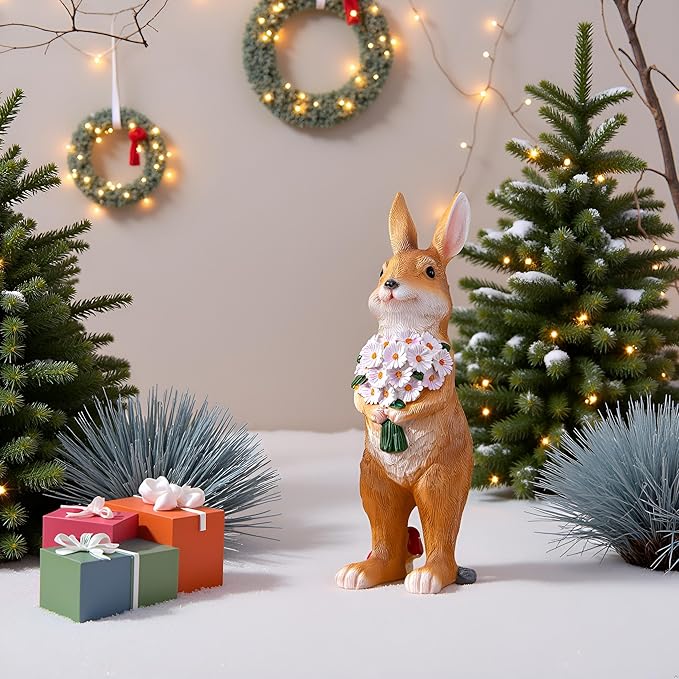Garden Rabbit Statue Outdoor Decor- 13.38" Indoor/Outdoor Resin Bunny Decor - Ideal Gift for Gardeners and Occasions (Large)