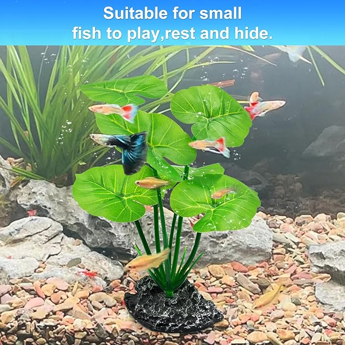 Artificial Fish Tank Decorations Plants, Aquarium Decor Plant Plastic Realistic Silk Plants for Fish Tank Betta Leaf Pad Hammock for Small Tank, Goldfish, Reptiles
