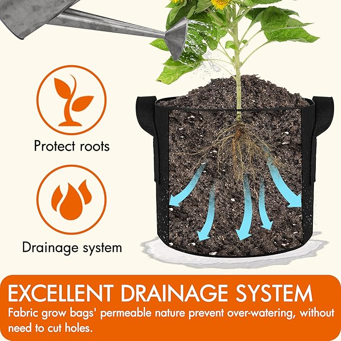 Gardzen 20-Pack 10 Gallon Grow Bags, Aeration Fabric Pots with Handles, Heavy Duty Plant Bags for Plants