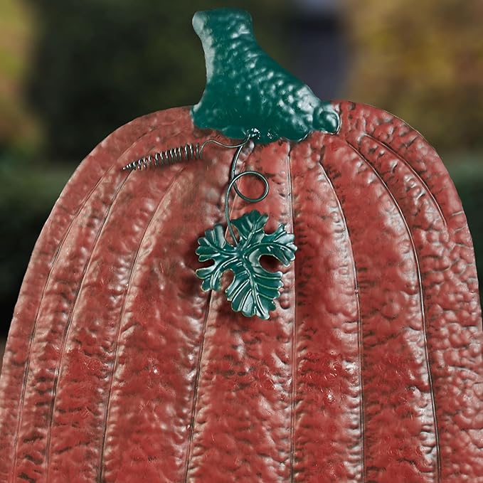 Touch of Class Fall Harvest Pumpkin Yard Stake | Handpainted Metal Outdoor Decoration | Textured Pumpkins, Gourd, Leaves, and Vines | 37" H Autumn Garden and Porch Patio Seasonal Decor