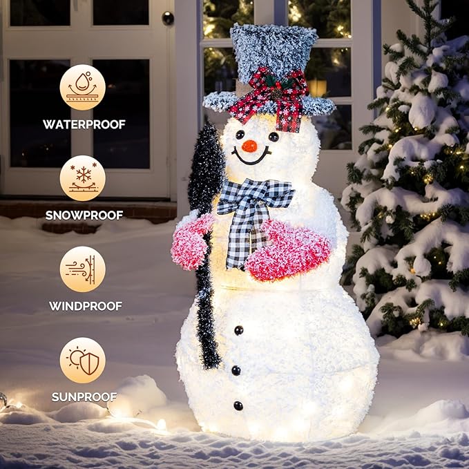 VINGLI 3FT Lighted Snowman Christmas Decorations Outdoor Indoor, Prelit LED Outdoor Christmas Yard Snowman Decor for Lawn Garden Patio Pathway Front Porch Home Holiday Winter Xmas Party Display