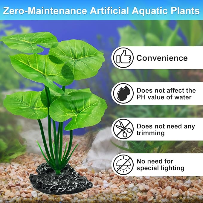 Artificial Fish Tank Decorations Plants, Aquarium Decor Plant Plastic Realistic Silk Plants for Fish Tank Betta Leaf Pad Hammock for Small Tank, Goldfish 1PCS