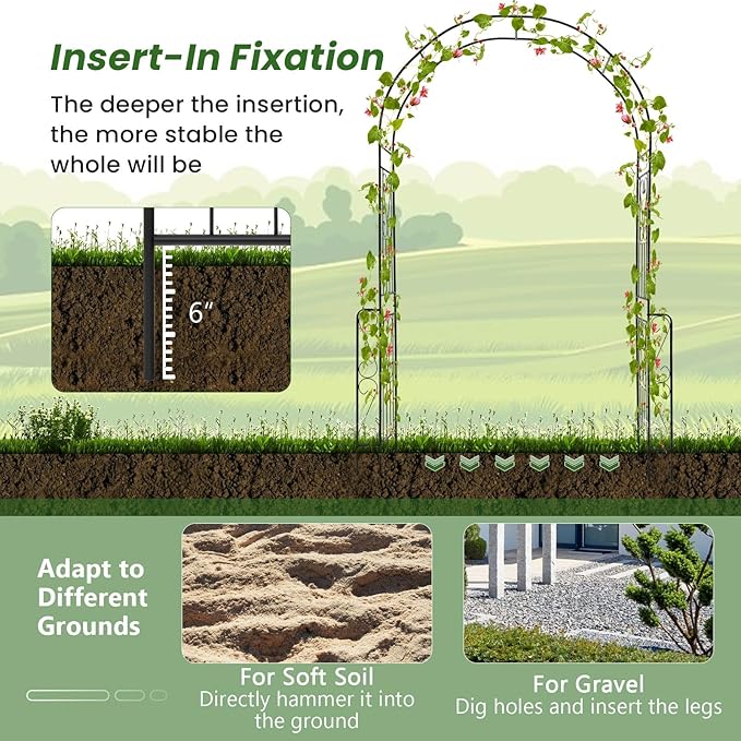Moccha 7.9 FT Garden Arch Trellis, Metal Pergola Arbor for Climbing Plants Vines Roses, Outdoor Wedding Archway with Sturdy Steel Frame, Garden Arbor for Wedding Party Ceremony Decoration