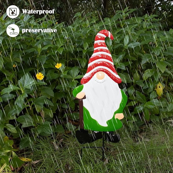 Metal Christmas Yard Signs Decor for Rust Prevention, Christmas Yard Stakes with Gnomes for Outside Garden Yard Lawn Porch Holiday Party(Red)