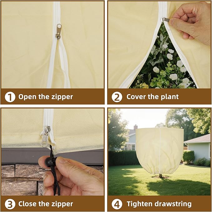 Plant Cover Freeze Protection, Winter Plant Covers 2 Pack 71 * 47.2 INCH, Plant Frost Cover, Tree Plant Freeze Protection Covers, Planter Plant Winter Frost Blanket with Zip Drawstring,