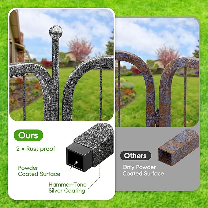 SPECILITE Garden Decorative Fence with Gate, 32in(H) X 27in(L) 8 Panels, No Dig Portable Animal Barrier, Dogs Pets Blocker, Heavy Duty Metal Protectors for Yard, Outdoor, Patio, Temporary, Backyard
