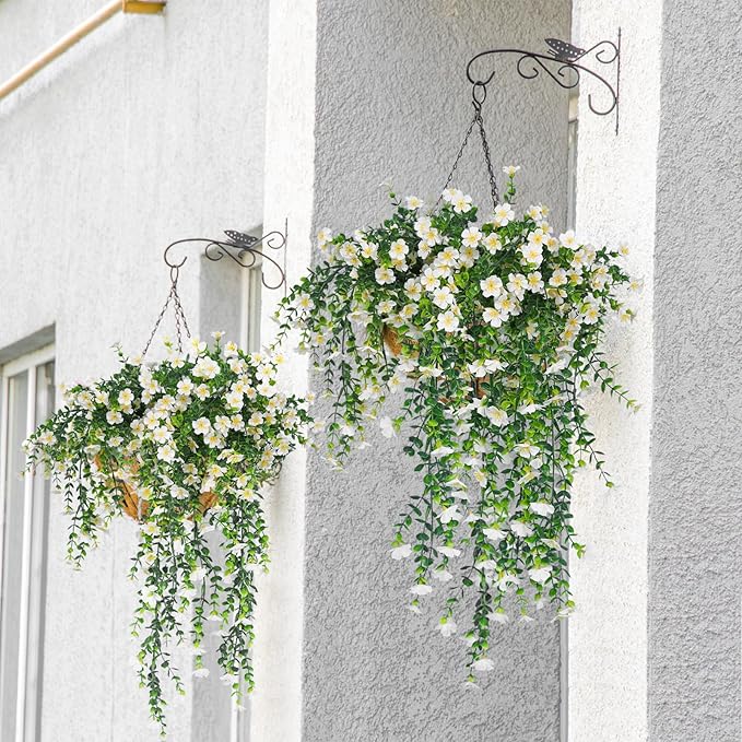RECUTMS Artificial Flowers for Outdoors Fake Hanging Plants 4 Pcs UV Resistant Silk Daisy Flower Realistic Faux Trailing Vine for Wall Yard Porch Balcony Indoor Outdoor Planters (White)