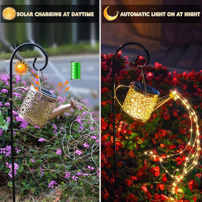 Outdoor Solar Metal Watering Can Small Hanging Decorative Waterproof Lights for Garden Decor, Yard Lights, Outside Patio Lawn, Gifts for Mom Grandma Women Birthday,1 pack, Warm White