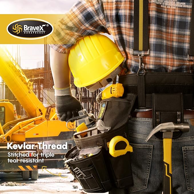 Tool Belt Suspenders Tool Vest Ultra Anti-Wear Tool Belt 20-Pocket Pro Framer's Combo Apron Tool Belt and Yoke-style Suspenders-1200D for Men