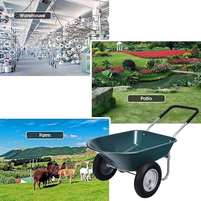 Goplus Dual Wheel Wheelbarrow, Heavy Duty Garden Cart, 330 lbs Capacity Utility Cart with Two 13 inches Pneumatic Tires for Outdoor Lawn Yard Farm Ranch