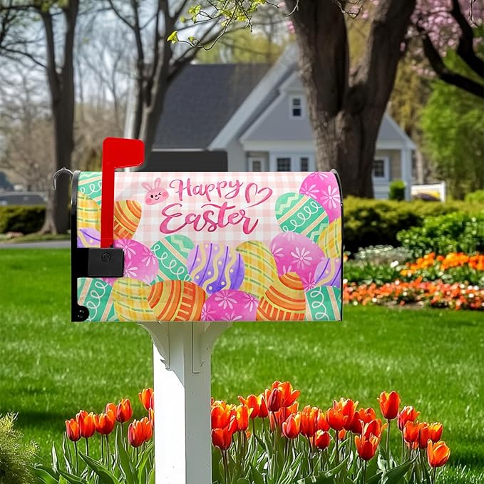 Easter Mailbox Covers Magnetic Standard Size 21x18 Inch - Colorful Eggs Mailbox Cover - for Outdoor Garden Decor