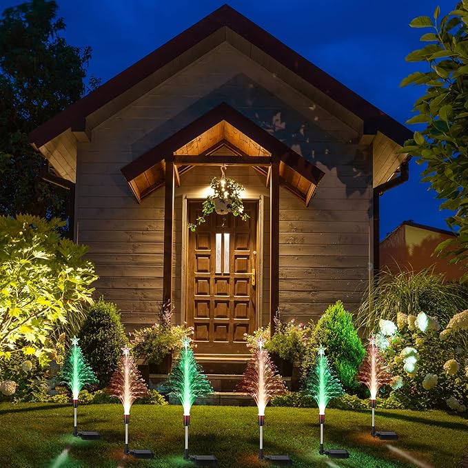 Baquler 2 Pcs Solar Christmas Tree Garden Stake Lights Outdoor Christmas Tree Yard Decorations Multicolor LED Solar Stakes for Pathway Lawn Patio Xmas Ornament(Colorful)