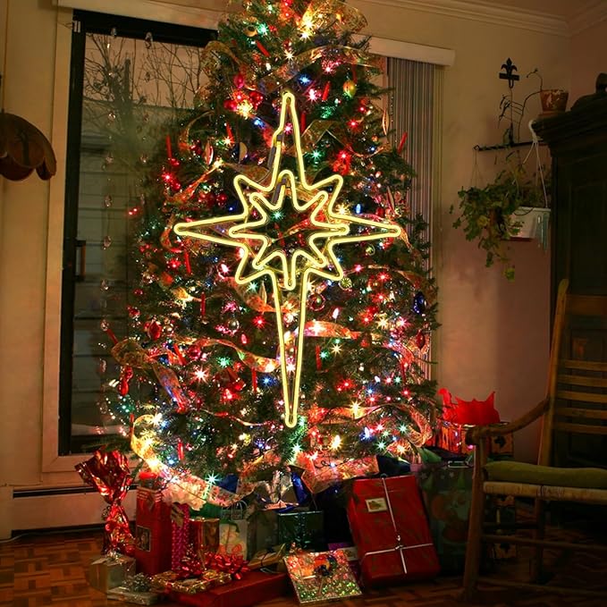 GLOWNOVA【Large 25"x16.5" 】 Large Star of Bethlehem Outdoor Lights, 408 LED Outdoor Christmas Decorations Star Light, LED Lights for Christmas Nativity Scene Outdoor Yard Porch, Warm White, CH7133