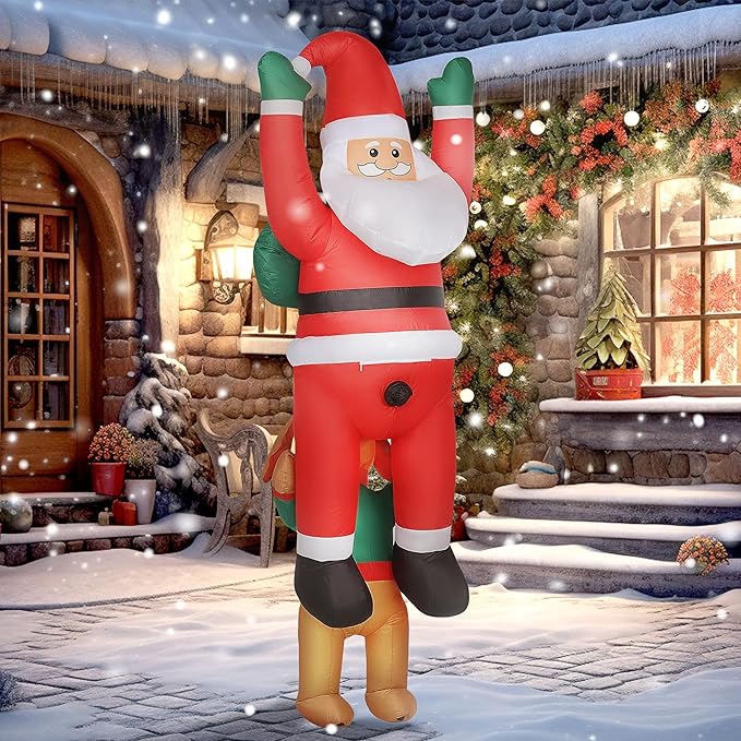 Outsunny 7FT Hanging Christmas Inflatable Santa with Dog, Christmas Blow Up Decoration with Built-in LED Lights for Garden, Indoor Outdoor Home Decor