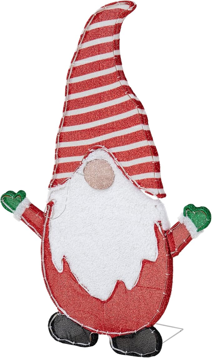 SUNJOY Large 4 FT Christmas Lighted Gnome, Eye-Catching 2D Tinsel Santa Gnome Outdoor Garden Yard Lawn Big Festive Holiday Decoration with Lights for Indoor & Outdoor